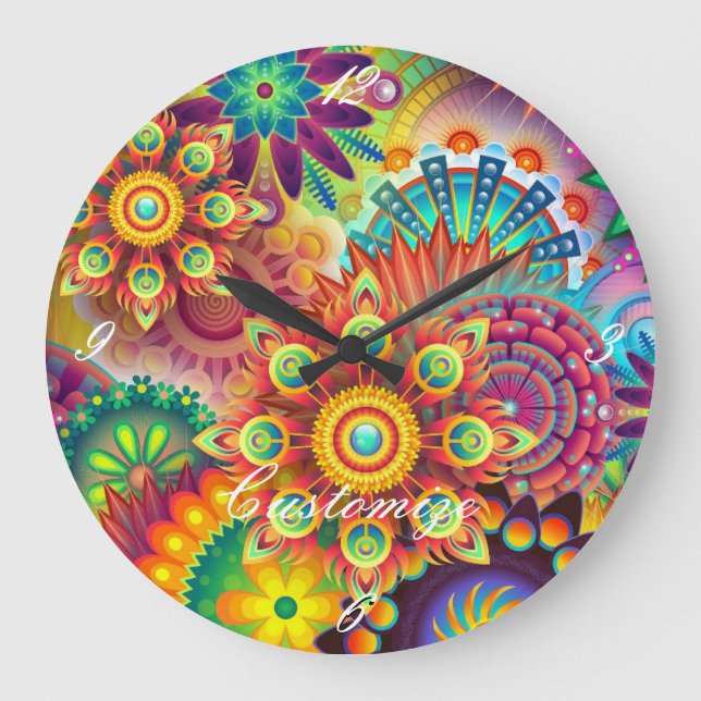Hippie Groovy Techno Psychedelic Thunder_Cove Large Clock (Front)