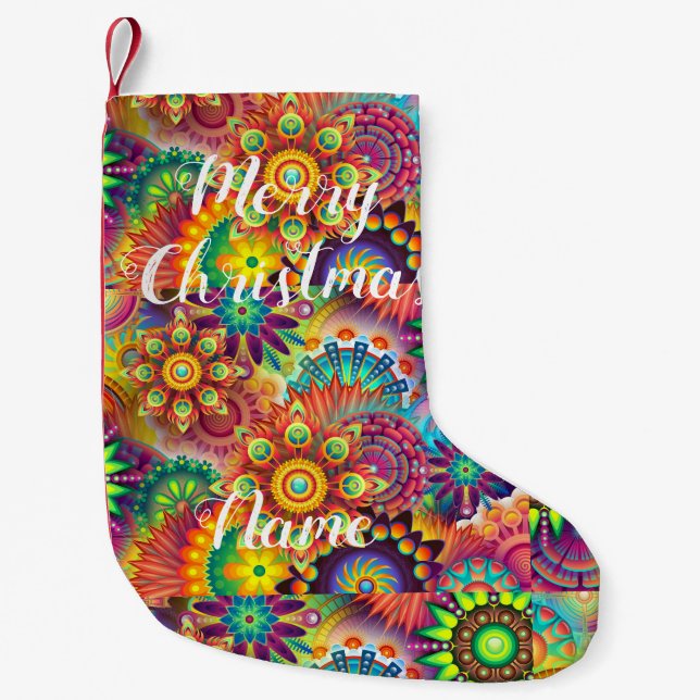 Hippie Groovy Techno Psychedelic Thunder_Cove Small Christmas Stocking (Front)