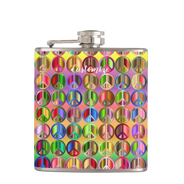 hippie groovyThunder_Cove peace symbols  Hip Flask (Front)