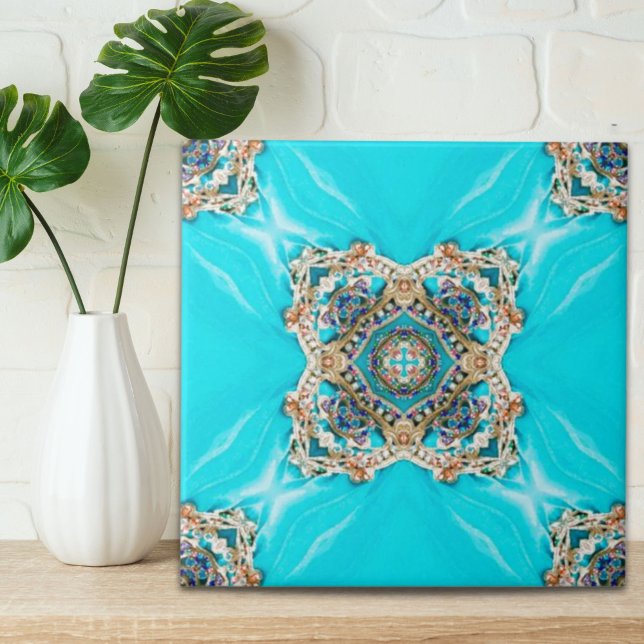 Hippie Gypsy Ethnic turquoise aqua blue bohemian Ceramic Tile (Hippie Gypsy Ethnic turquoise aqua blue bohemian Ceramic Tile)