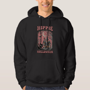 Hippie Halloween Cat Haunted House Vintage Design_ Hoodie