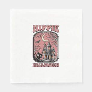 Hippie Halloween Cat Haunted House Vintage Design_ Napkin