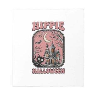 Hippie Halloween Cat Haunted House Vintage Design_ Notepad
