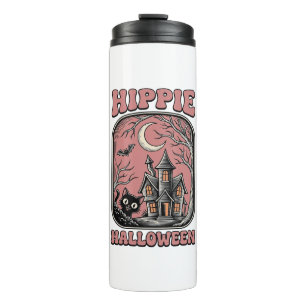 Hippie Halloween Cat Haunted House Vintage Design_ Thermal Tumbler