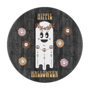 Hippie Halloween Cute Ghost and Skull Flowers Cutting Board