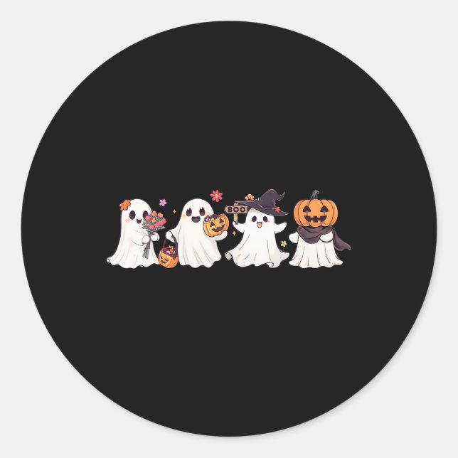 Hippie Halloween Cute Ghost Boo Spooky Season Pump Classic Round Sticker (Front)