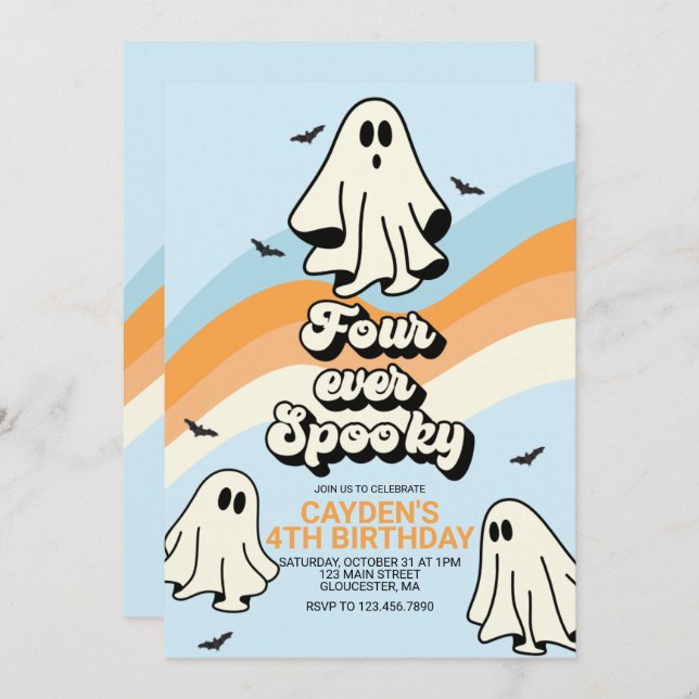 Hippie Halloween Retro Ghost Four ever Spooky Invitation (Front/Back)