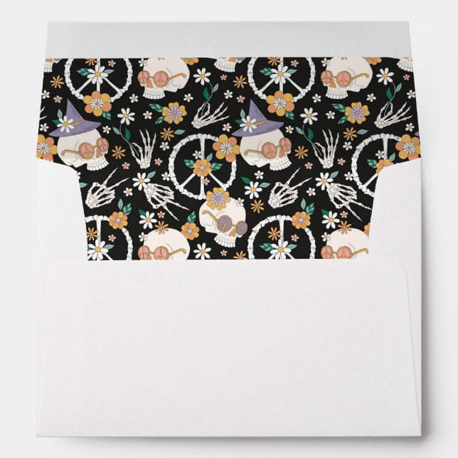 Hippie Halloween Skulls and Flowers Pattern Envelope (Back (Bottom))