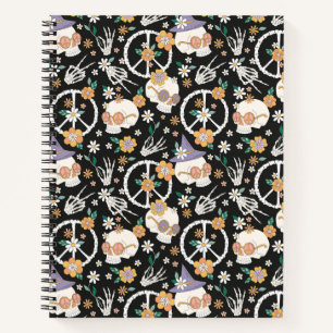 Hippie Halloween Skulls and Flowers Pattern Notebook