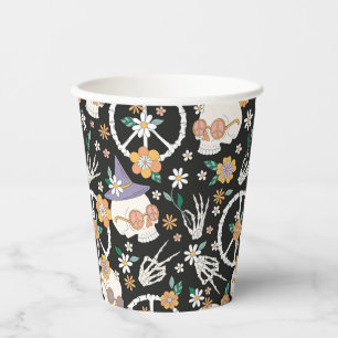 Hippie Halloween Skulls and Flowers Pattern Paper Cups