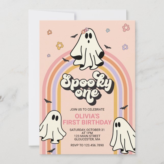 Hippie Halloween Spooky ONE Birthday Invitation (Front)