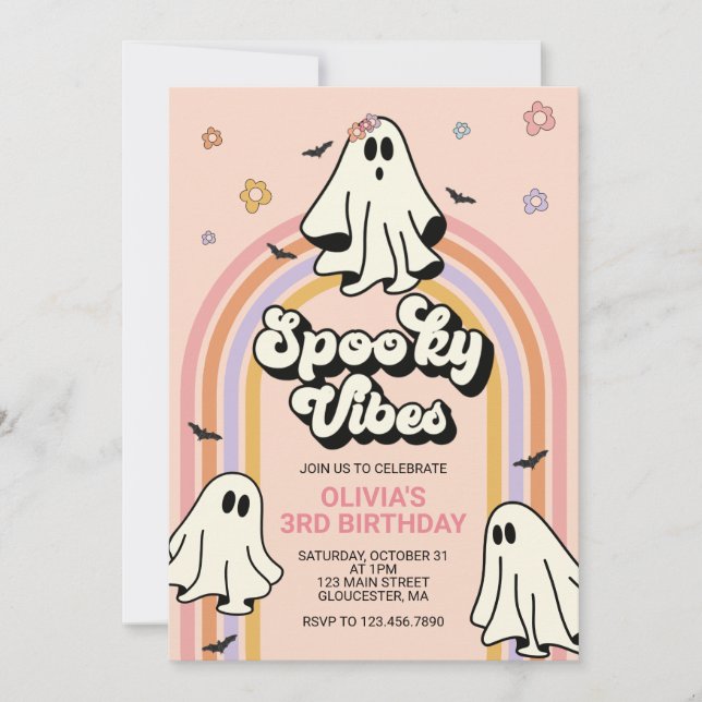 Hippie Halloween Spooky Vibes Birthday Invitation (Front)