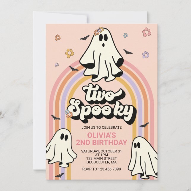 Hippie Halloween Two Spooky Birthday Invitation (Front)