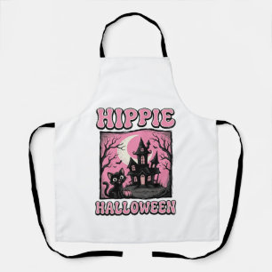 Hippie Halloween Vintage Haunted House Cat Shirt_1 Apron