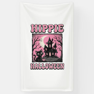Hippie Halloween Vintage Haunted House Cat Shirt_1 Banner