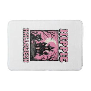 Hippie Halloween Vintage Haunted House Cat Shirt_1 Bath Mat
