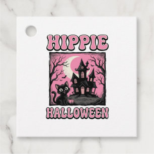 Hippie Halloween Vintage Haunted House Cat Shirt_1 Favour Tags