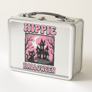 Hippie Halloween Vintage Haunted House Cat Shirt_1 Metal Lunch Box