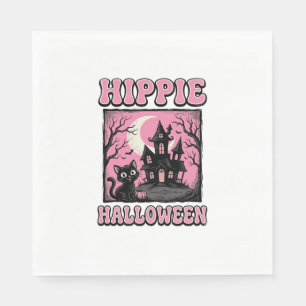 Hippie Halloween Vintage Haunted House Cat Shirt_1 Napkin