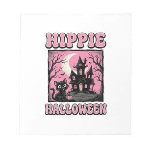 Hippie Halloween Vintage Haunted House Cat Shirt_1 Notepad