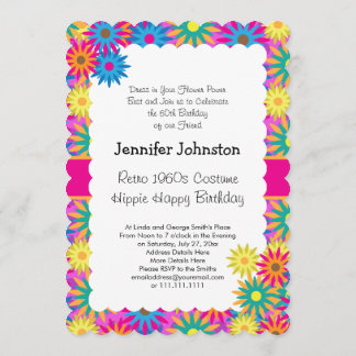 Hippie Happy 1960s Retro Theme Flower Power Party Invitation