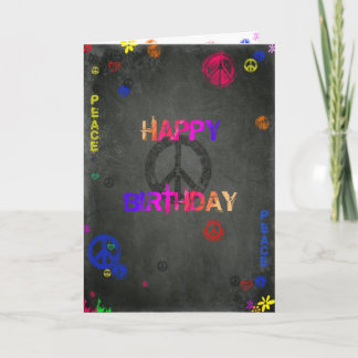 Hippie Happy Birthday Card in Black