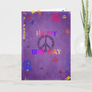 Hippie Happy Birthday Card Purple