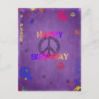 Hippie Happy Birthday Postcard in Purple