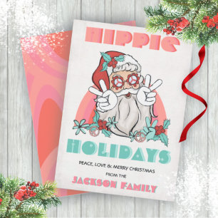 Hippie Holidays Christmas Retro Santa Holiday Card