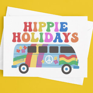 Hippie Holidays Cute Retro 70s Colourful Custom Holiday Card