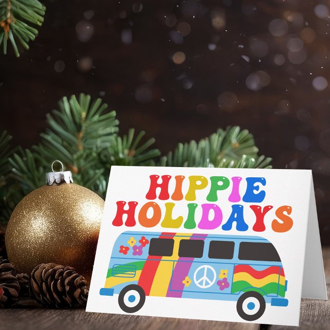 Hippie Holidays Cute Retro 70s Custom Holiday Card (Creator Uploaded)