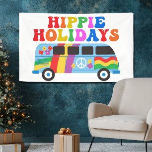 Hippie Holidays Cute Retro 70s Van Holiday Banner