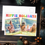 Hippie Holidays Photo Colourful Rainbow Retro 70s Postcard<br><div class="desc">Hippie Holidays. Customise your cute hippie holiday postcard with this funky 70s text in fun rainbow colours. A colourful hippy Christmas postcard with your vintage family photo.</div>