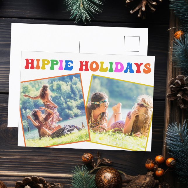 Hippie Holidays Photo Colourful Rainbow Retro 70s Postcard (Creator Uploaded)