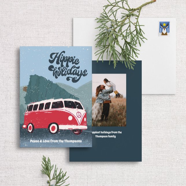 Hippie Holidays Retro Bus Holiday Card (Creator Uploaded)