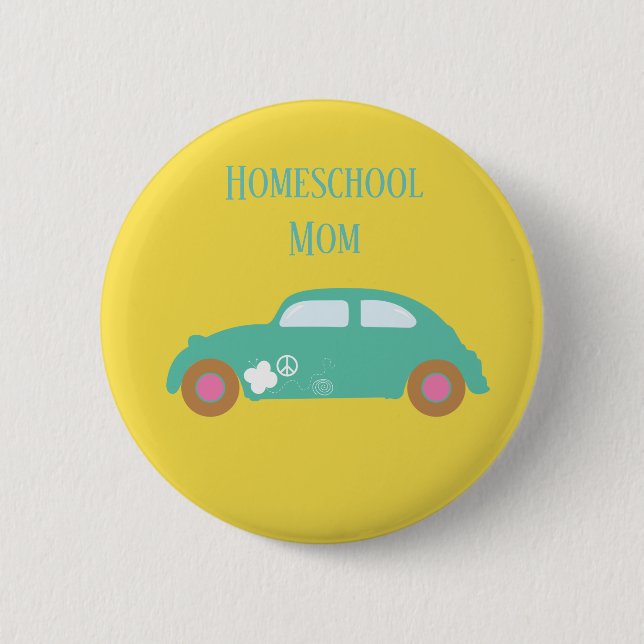 Hippie Homeschool Mum Car 6 Cm Round Badge (Front)