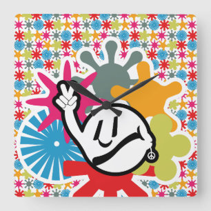 HIPPIE ICON lines ver 2023 BY MASANSER Square Wall Clock