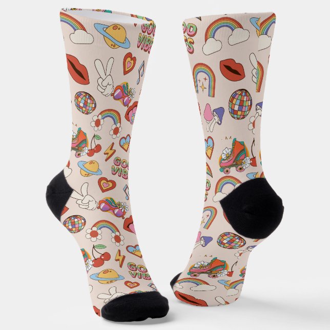 Hippie Icons Pattern Socks (Angled)