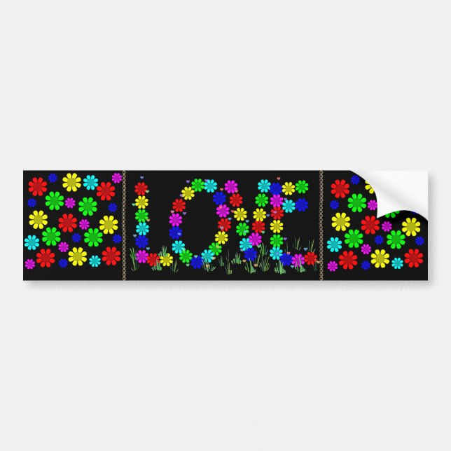 Hippie Love Flowers Bumper Sticker (Front)