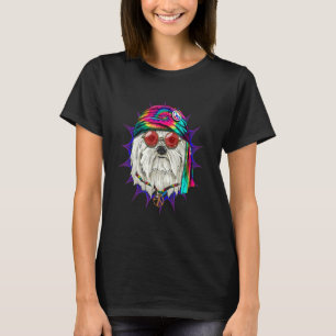 Hippie Maltese Tie Dye Peace Sign Psychedelic Dog T-Shirt