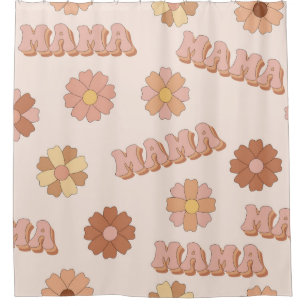 Hippie mama seamless pattern. Groovy background. M Shower Curtain