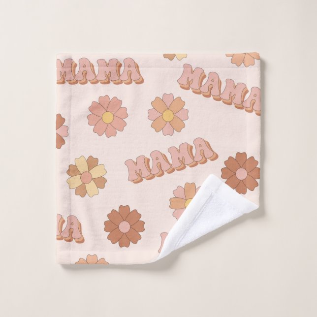 Hippie mama seamless pattern. Groovy background. M Wash Cloth (Wash Cloth)