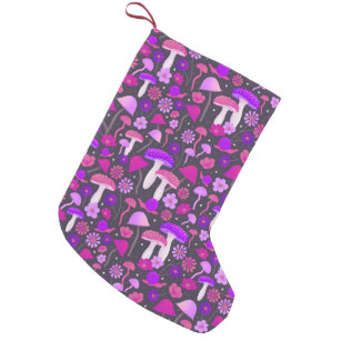 Hippie Mushrooms Pattern Purple, Pink & Black Small Christmas Stocking