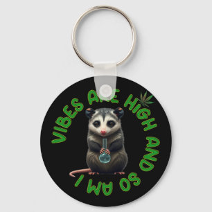 Hippie Opossum Stoned Vibes Funny Humour Custom Key Ring