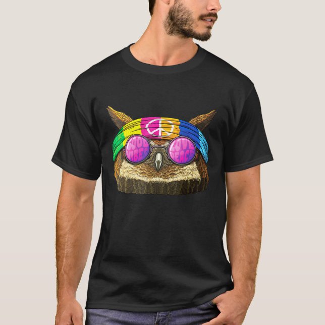 Hippie Owl Love Peace Sign 70s Hippie Bird Of Prey T-Shirt (Front)