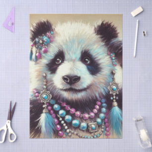 Hippie Panda Bear Chalk-Pastel Decoupage  Tissue Paper