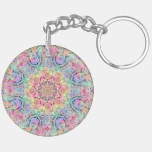 Hippie Pastel Colours Vintage Fractal Kaleidoscope Key Ring
