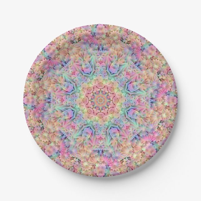 Hippie Pastel Colours Vintage Fractal Kaleidoscope Paper Plate (Front)