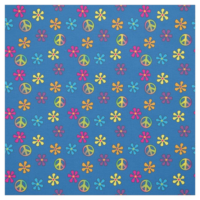 Hippie Peace and Flower Shower Fabric (Swatch)