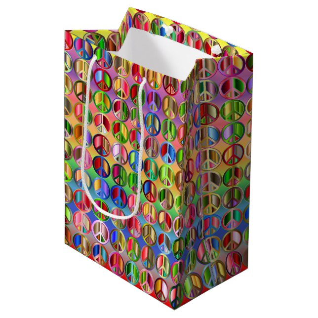 Hippie Peace Colourful Medium Gift Bag (Front Angled)